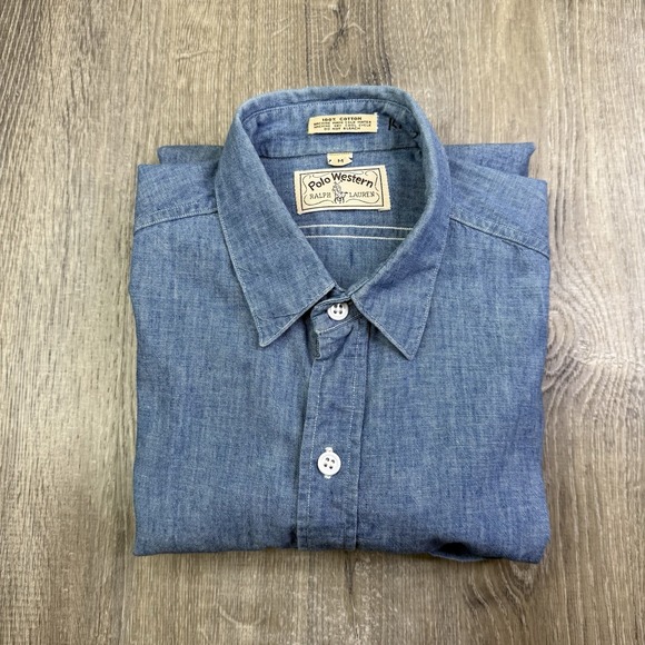 Ralph Lauren Polo Western 1970s Chambray Denim Shirt Men's M Medium Vintage